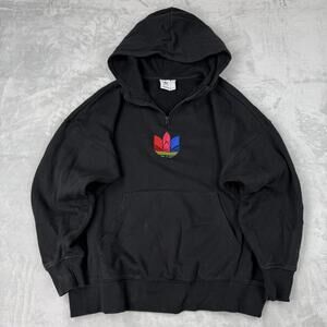 Adidas Originals Trefoil Hoodie Black Quarter Zip Pullover Size L Fleece Casual